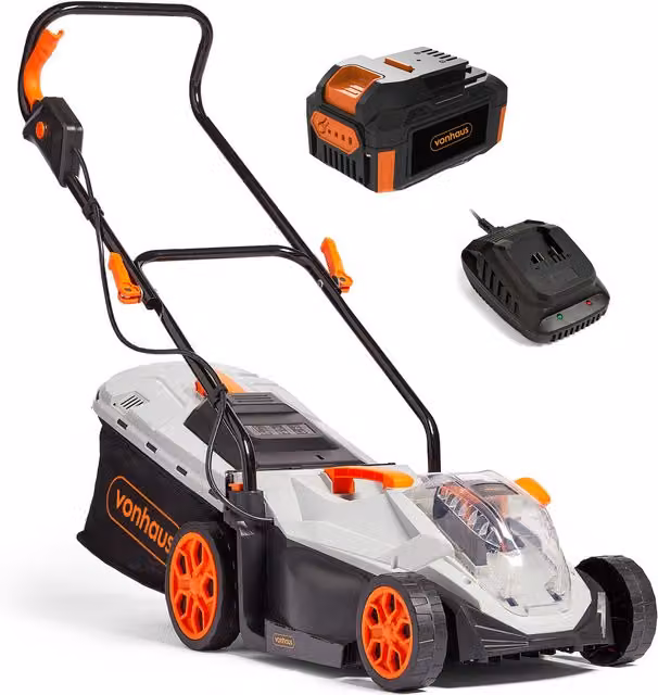 VonHaus 40V Cordless Lawnmower with Rechargeable Battery and Mulching Kit, Grey