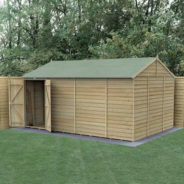Forest Gardens Reverse Apex Lean-to Wooden Shed in Brown with Double Doors and Gable Roof