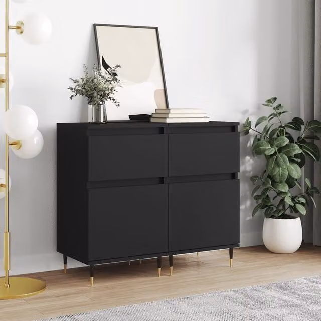 Berkfield Home Set of 2 Classic Black Matt Sideboards in Engineered Wood, W/D/H: 40 x 35 x 70 cm