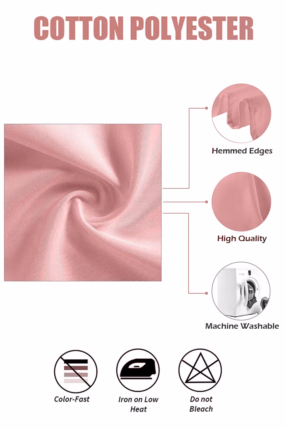 Neel Blue Reusable Polyester Table Napkins, Wrinkle-Resistant, 10 Pack, Pink, W/D: 50.8 x 50.8 cm – 2