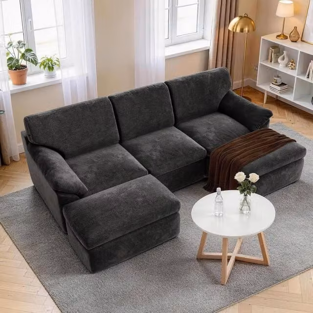 Gartistgo 5-Seater Modular L-Shape Corner Sofa in Dark Grey Soft Velvet Fabric