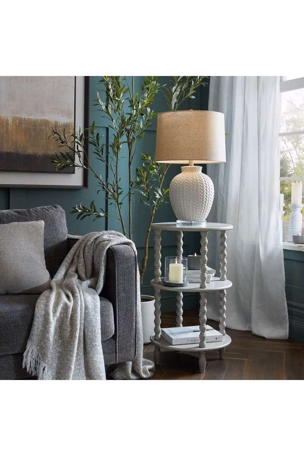 KDMD Camden Collection Tall Round Side Table in Matt Light Grey – 2