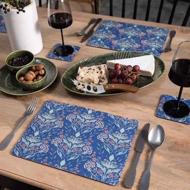 Creative Tops Set of 4 Arts and Craft Floral Placemats, Blue, W: 30 cm, D: 22 cm