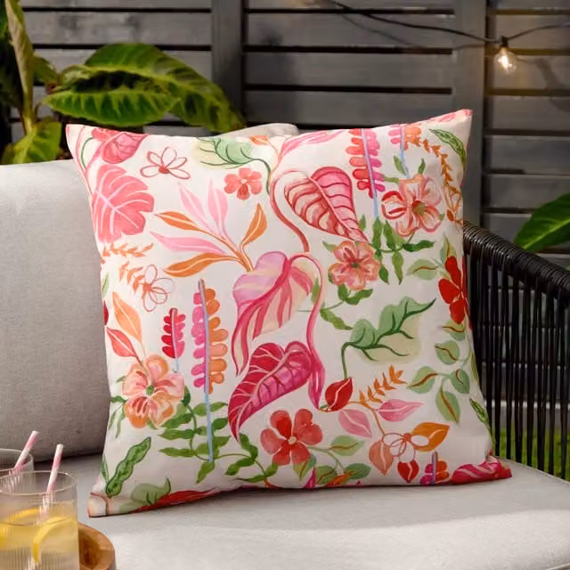 Make It A Home Tropical Bloom Floral Outdoor Cushion in Multicolour and Yellow