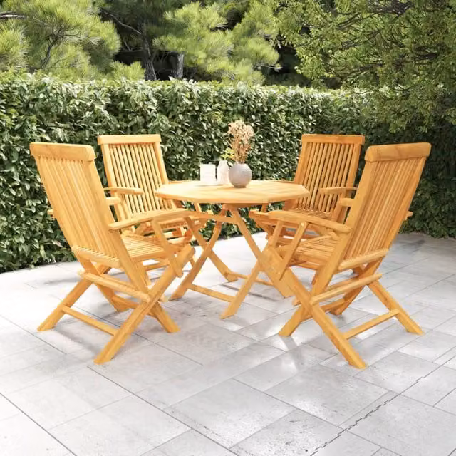 Berkfield Home 5 Piece Garden Dining Set in Brown Solid Teak Wood