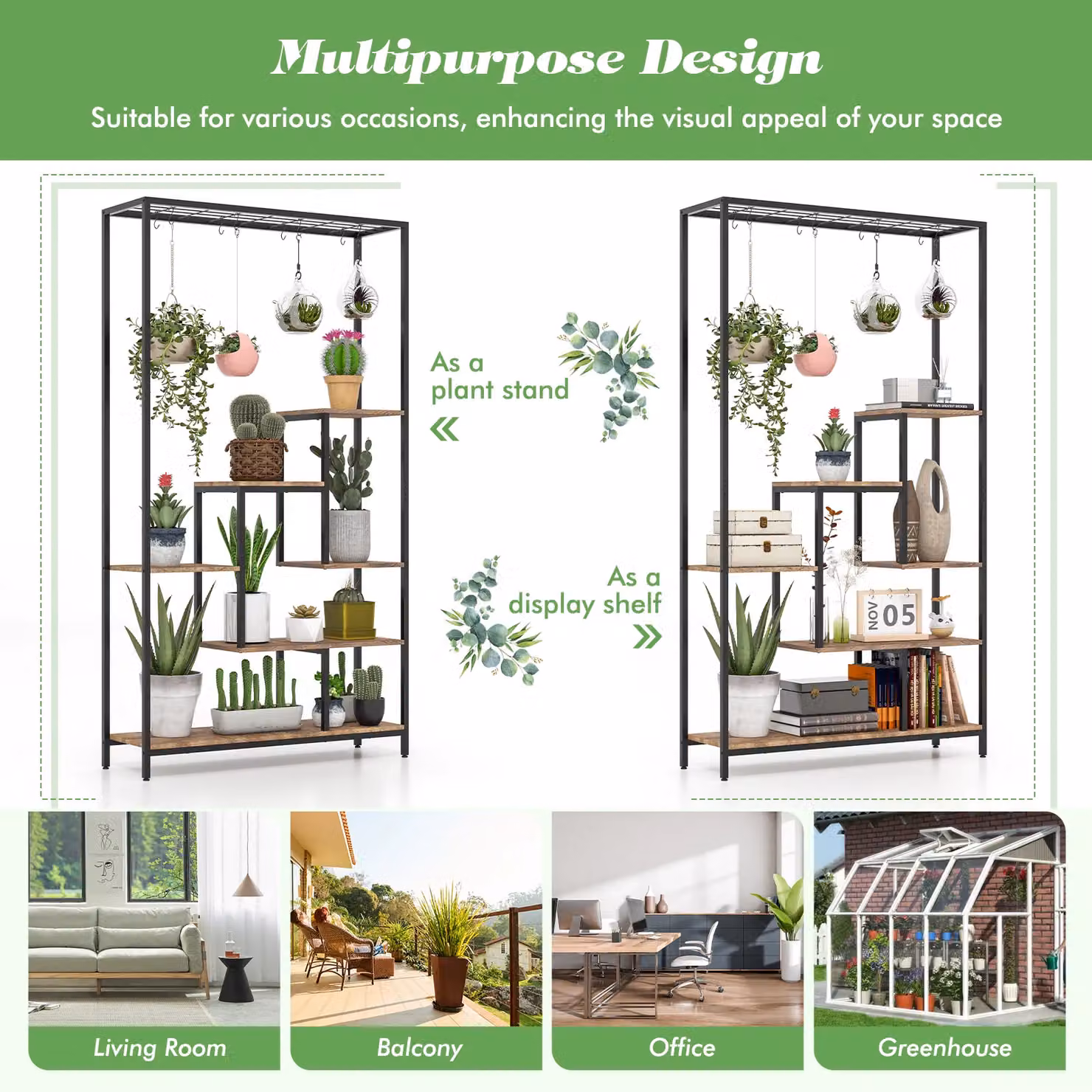 Costway 6-tier Tall Metal Indoor Corner Plant Stand and Display Rack, Black – 6