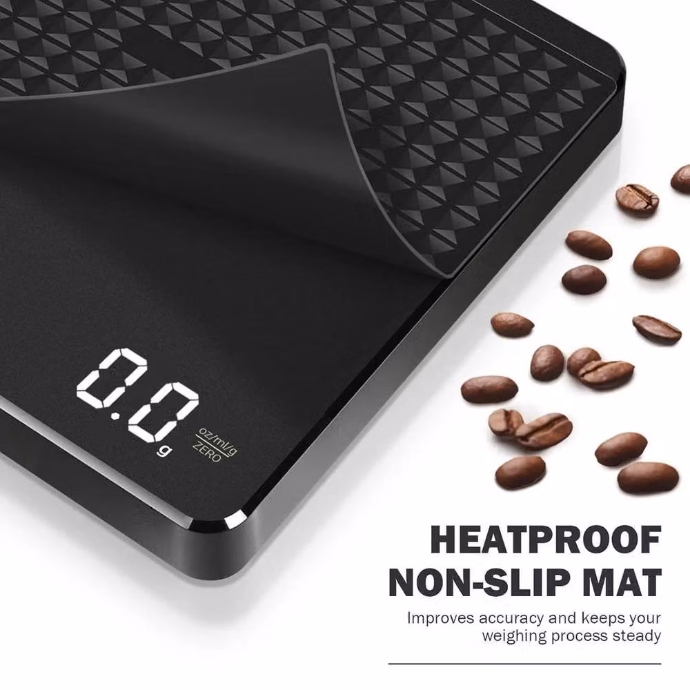 FLAVORA Rechargeable Digital Coffee Scale with Timer, 3 kg Capacity, 0.1 g Precision, Black – 4