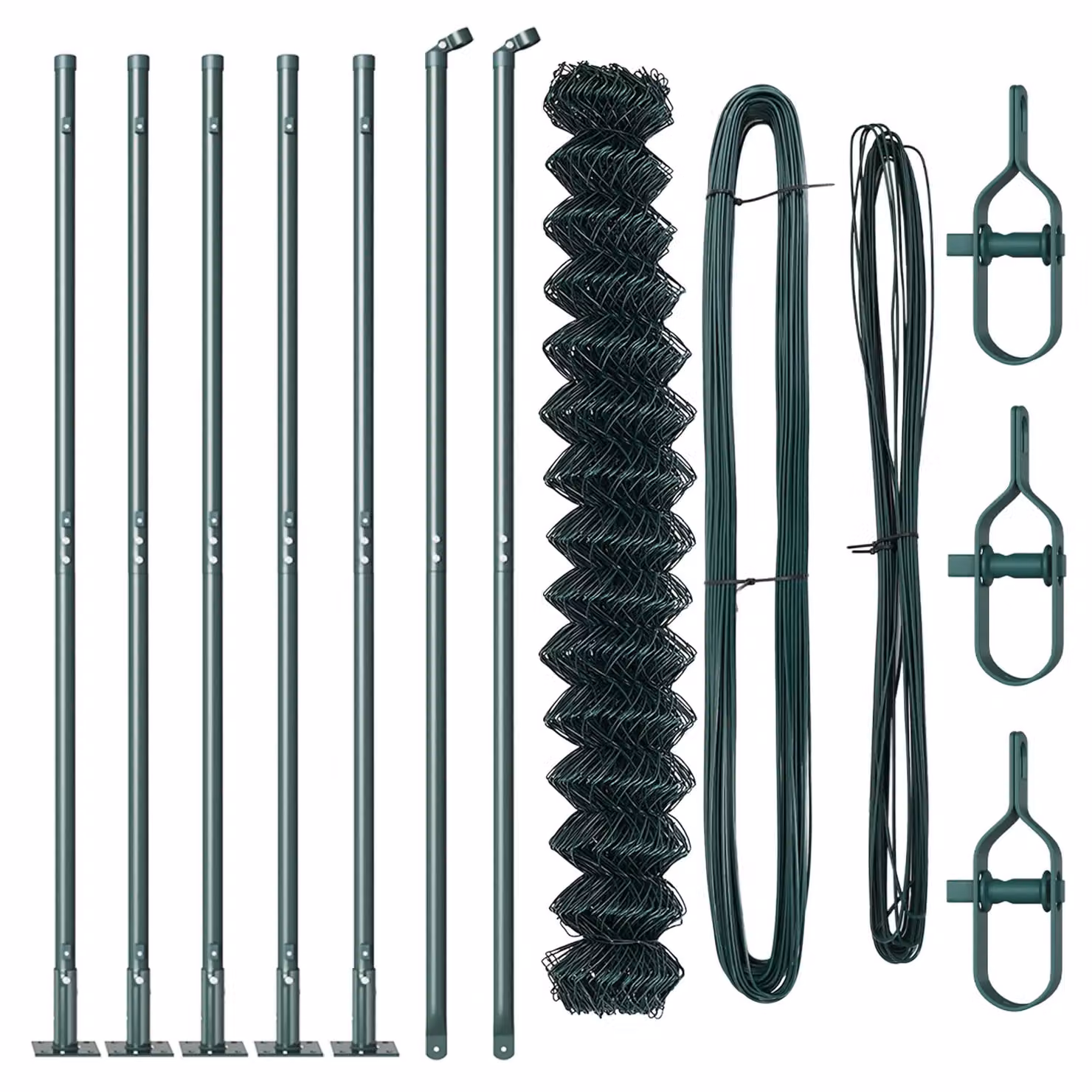 Berkfield Home Green Galvanised Steel Chain Link Fence with 7 Flanged Posts, 1.6 x 10 m – 3