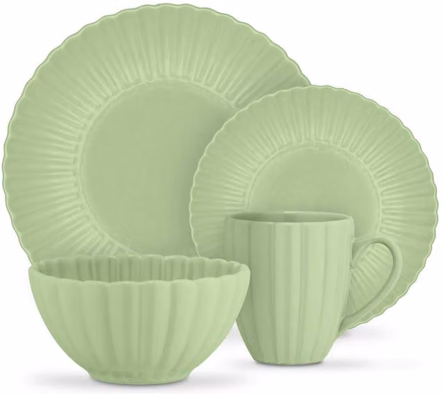 Swan 16 Piece Green Stoneware Dinner Service Set