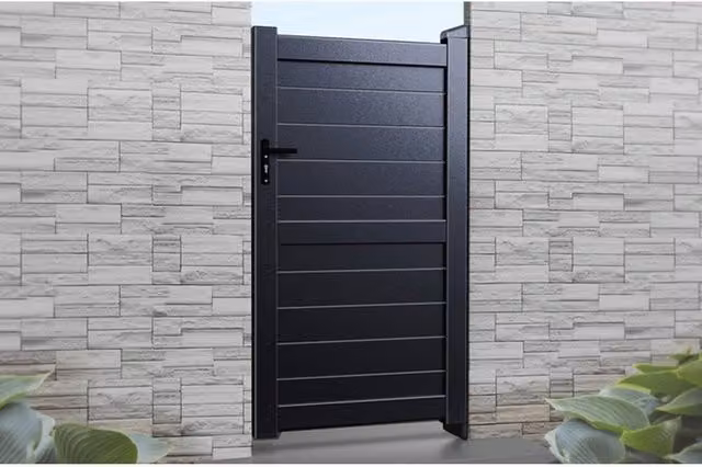 Ready Made Black Pedestrian Swing Gate with Horizontal Solid Infill and Flat Top, W/H: 120 x 160 cm