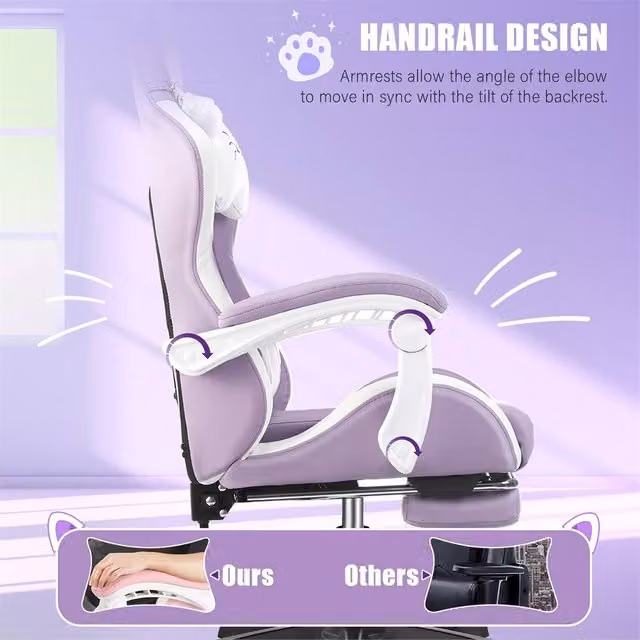 NESTLUNE Purple Gaming Chair with Cat Ears and Headrest – 1