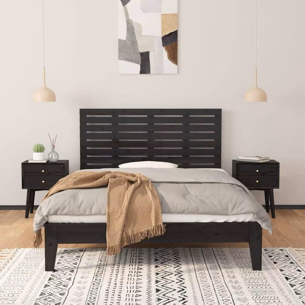 Berkfield Home Black Rustic Solid Pine Wall Mount Headboard, W: 126 cm, D: 3 cm, H: 63 cm – 3