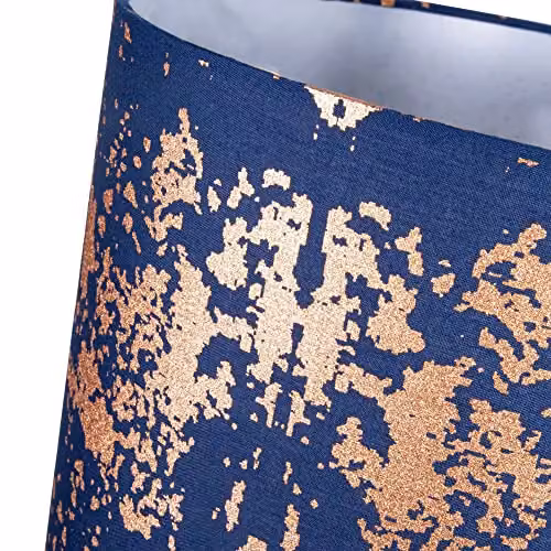 Happy Homewares Modern Round Cotton Fabric Lamp Shade in Blue with Copper and Silver Foil Design, Diameter: 30 cm – 2