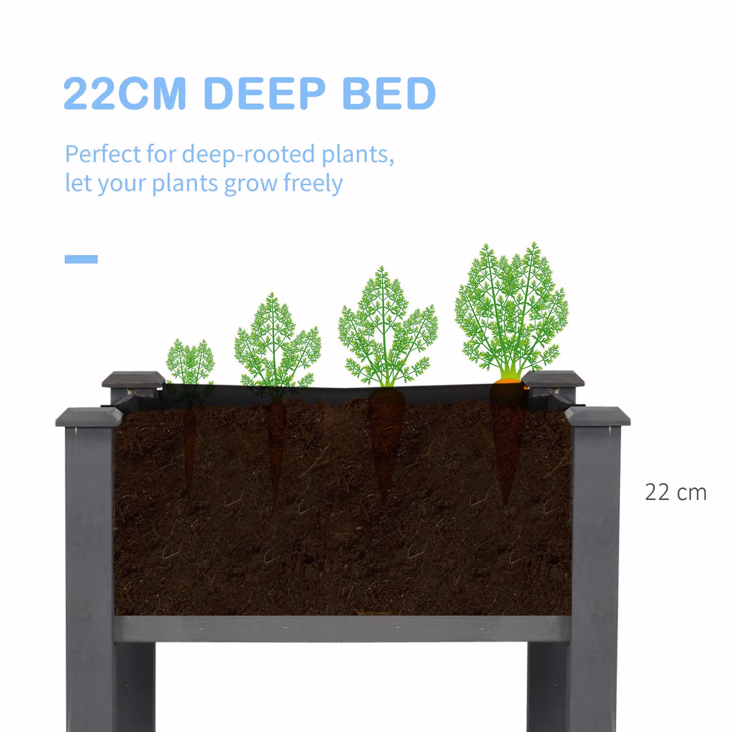 Outsunny Wooden Raised Bed Elevated Planter Box with Liner for Flowers, Vegetables and Herbs, Dark Grey, W: 76.0 cm, D: 55.5 cm – 6