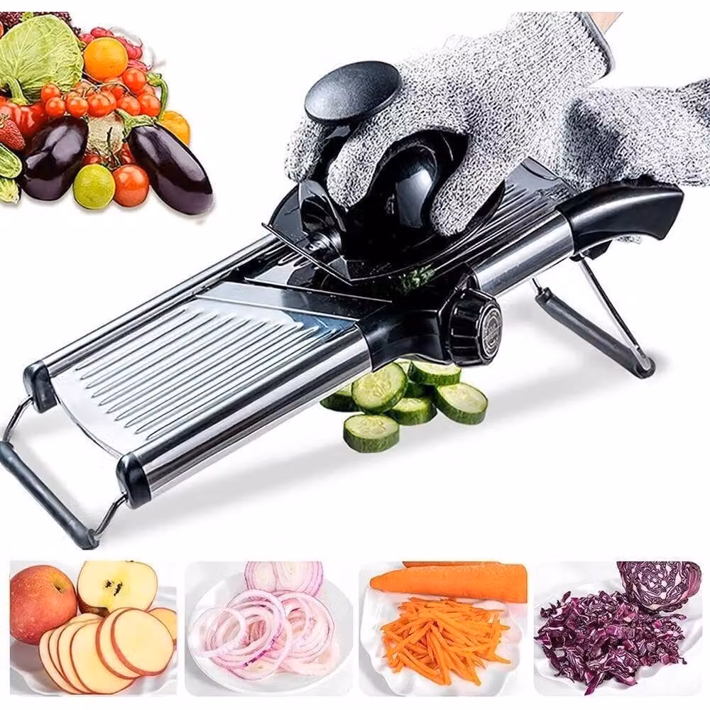 FLAVORA Professional Adjustable Mandoline Slicer with Multiple Blades, Black – 2