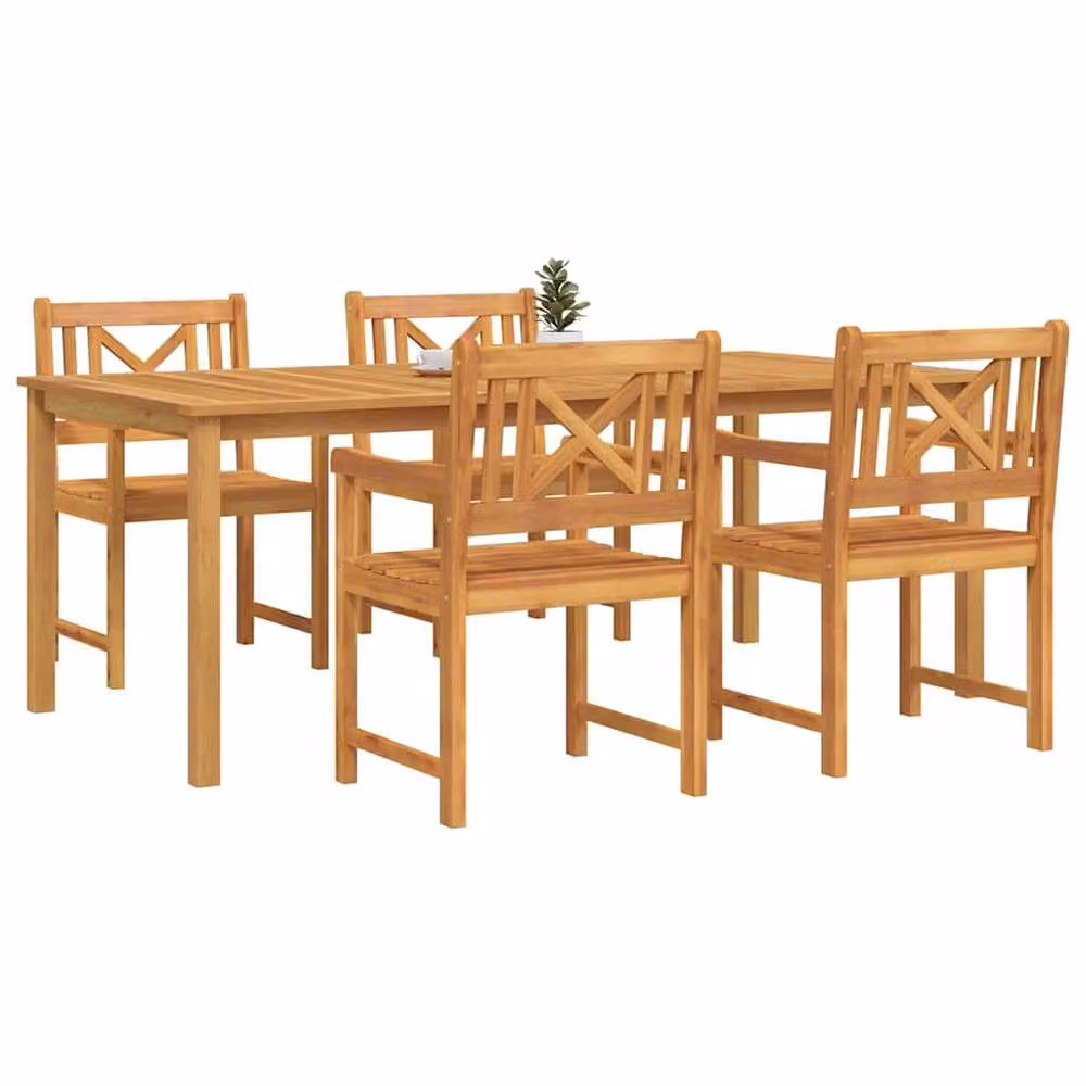 Berkfield Home 5 Piece Garden Dining Set in Brown Oiled Solid Acacia Wood – 3