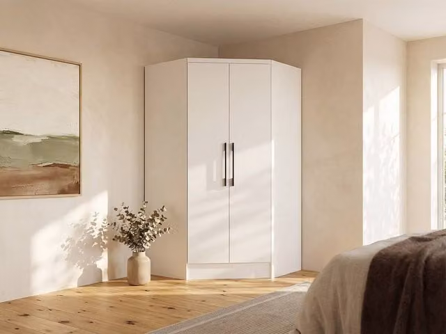 AURALI 2-Door Modern Corner Wardrobe in White, W: 101 cm, H: 182 cm – 1