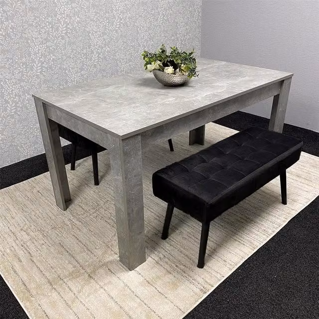 Kosy Koala Grey and Black Modern Dining Table Set with 2 Benches
