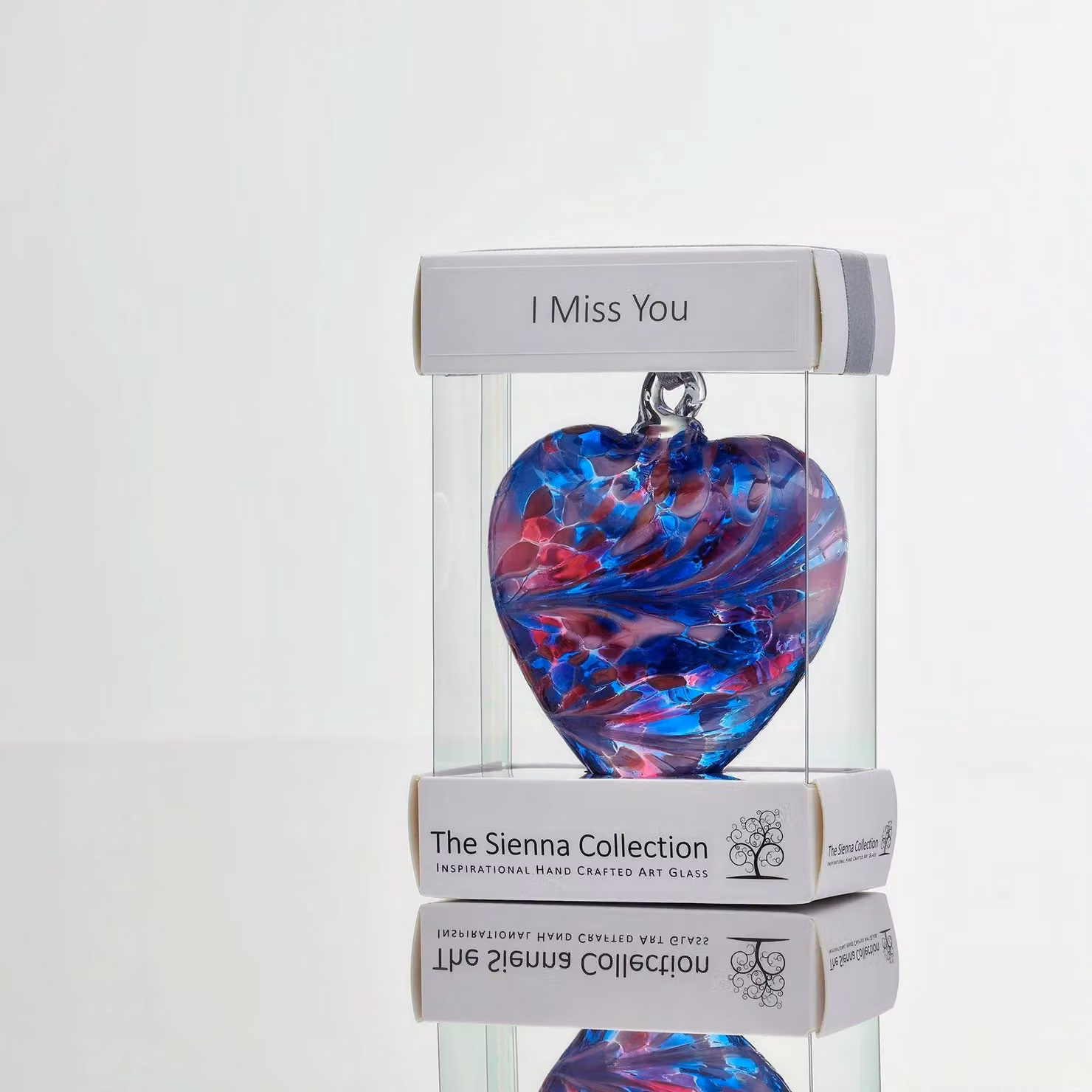 Sienna Glass Blue and Pink Friendship Heart I Miss You Hanging Glass Pendant – 3