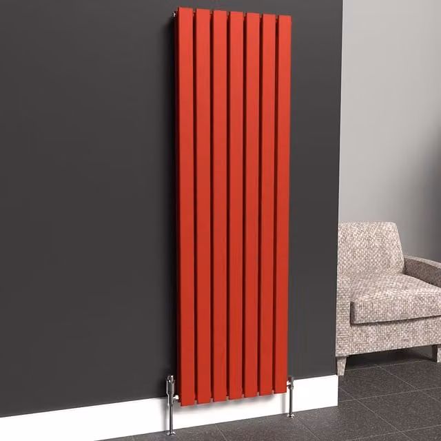 Lux Heat Flat Coloured Vertical Steel Radiator in Red, H: 160 cm, W: 49 cm