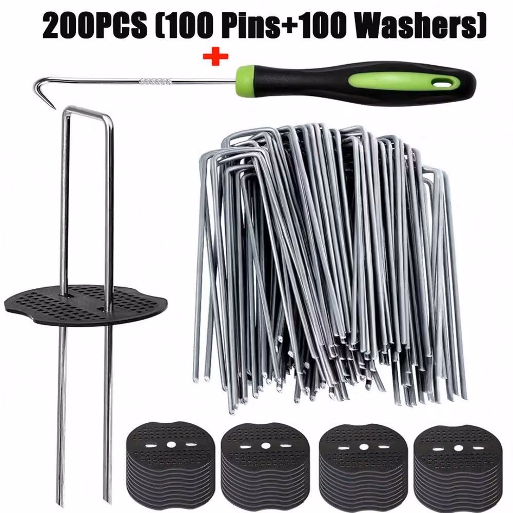 VOGREX Heavy Duty Silver Galvanised Steel Weed Control Fabric Pins and Garden Tent Pegs, 100 g – 2