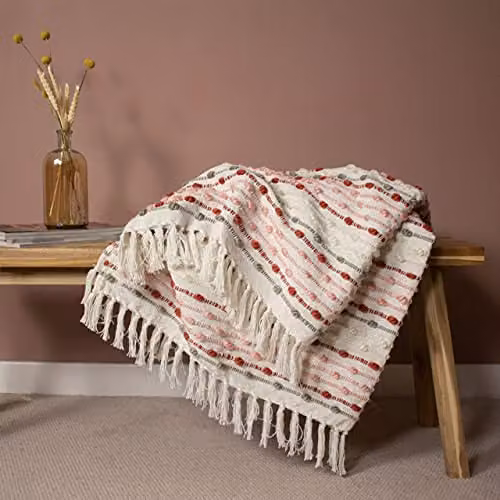 Riva Home Furn Dhadit Woven Tufted Striped Throw in Pink, W/D/H: 130 x 180 cm – 2