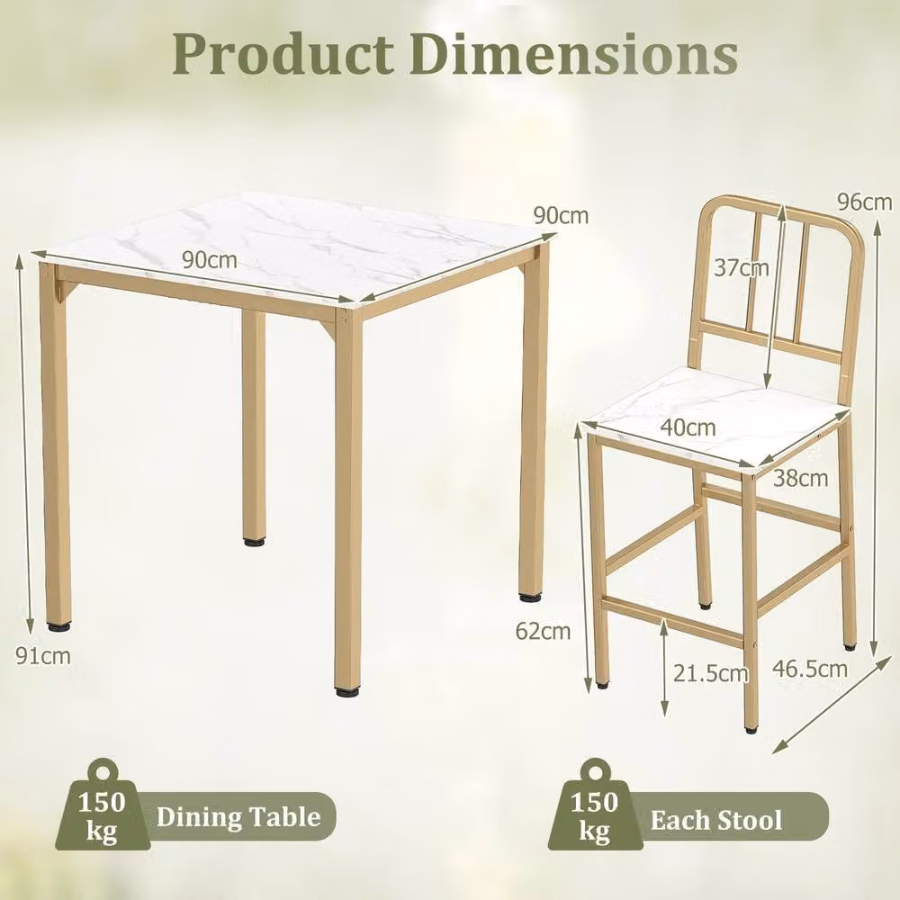 Costway 5-Piece Counter Height Dining Table and Chairs Set in White and Gold – 2