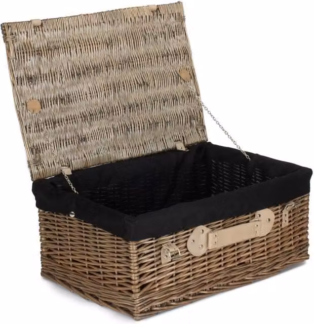 Red Hamper Antique Wash Wood Hamper with Black Lining in Brown – 1