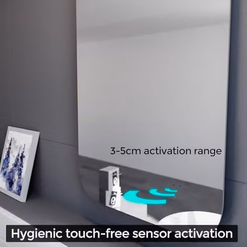 Nes Home Silver Motion Sensor LED Bathroom Mirror with Shaver Socket and Demister, W: 50 cm, H: 70 cm – 3