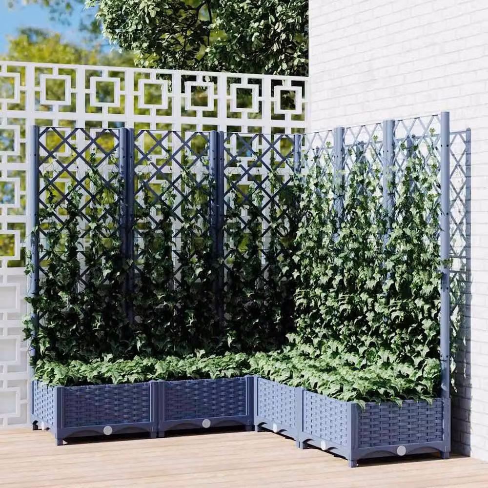 Berkfield Home Garden Planter with Trellis in Dark Grey and Blue, W/D/H: 120 x 120 x 121.5 cm – 2