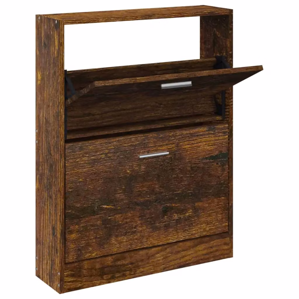Berkfield Home Smoked Oak Shoe Cabinet in Brown, W/D/H: 59 x 17 x 81 cm – 2
