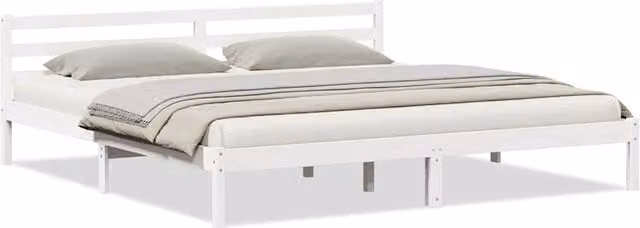 Berkfield Home Beautiful Bed Frame with Headboard in White Solid Pine Wood W: 180 cm, D: 210 cm