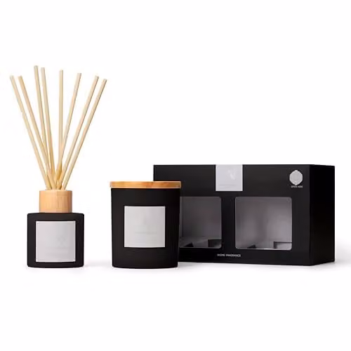 Aroma Naturals Frosted Decadence Candle and Reed Diffuser Gift Set in Coconut, Black and Brown