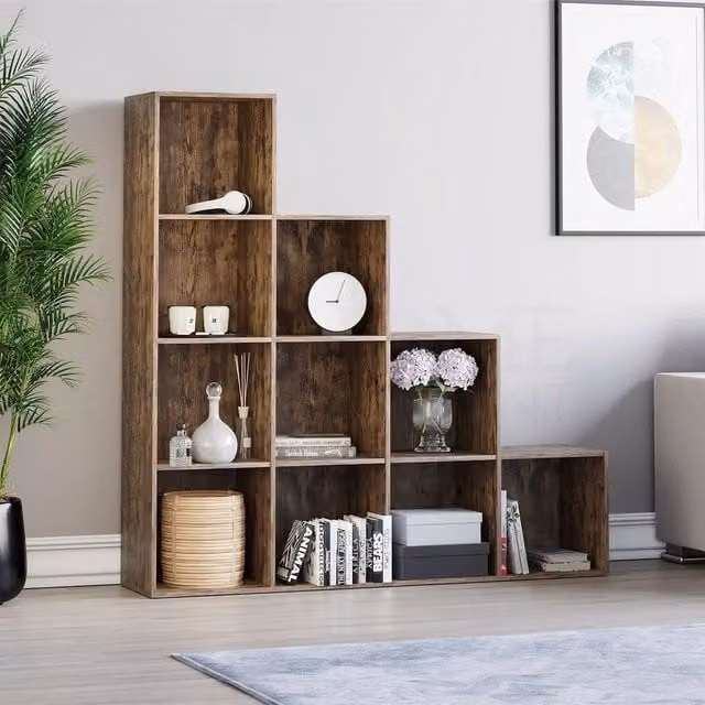 SPETLEK 10 Cube Staircase Storage Unit Organizer in Brown Wood, W/D/H: 100 x 80 x 128 cm