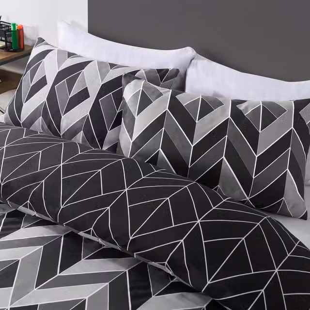 OHS Grey Graphic Reversible Duvet Cover and Pillowcase Set, W: 140 cm, H: 200 cm
