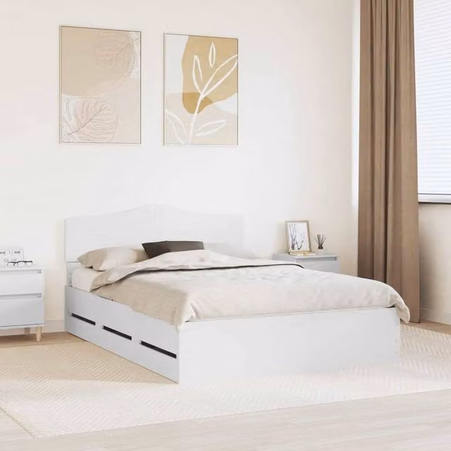 Berkfield Home Modern Bed Frame with Drawers in White, W/D/H: 160 x 200 cm, Engineered Wood