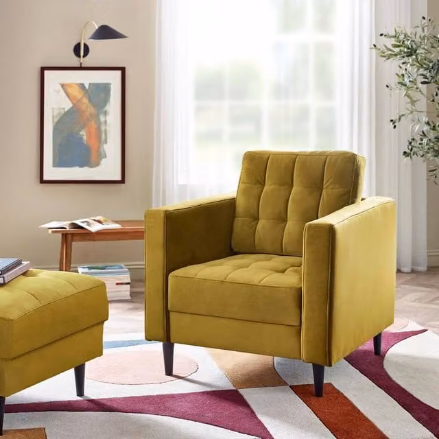 FurnitureboxUK Jade Velvet Chesterfield Armchair in Yellow
