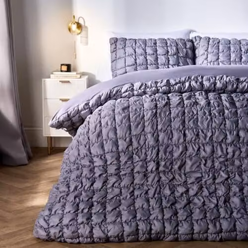 OHS Grey Seersucker Double Duvet Cover and Pillowcase Set, W/D/H: 200 x 200 cm