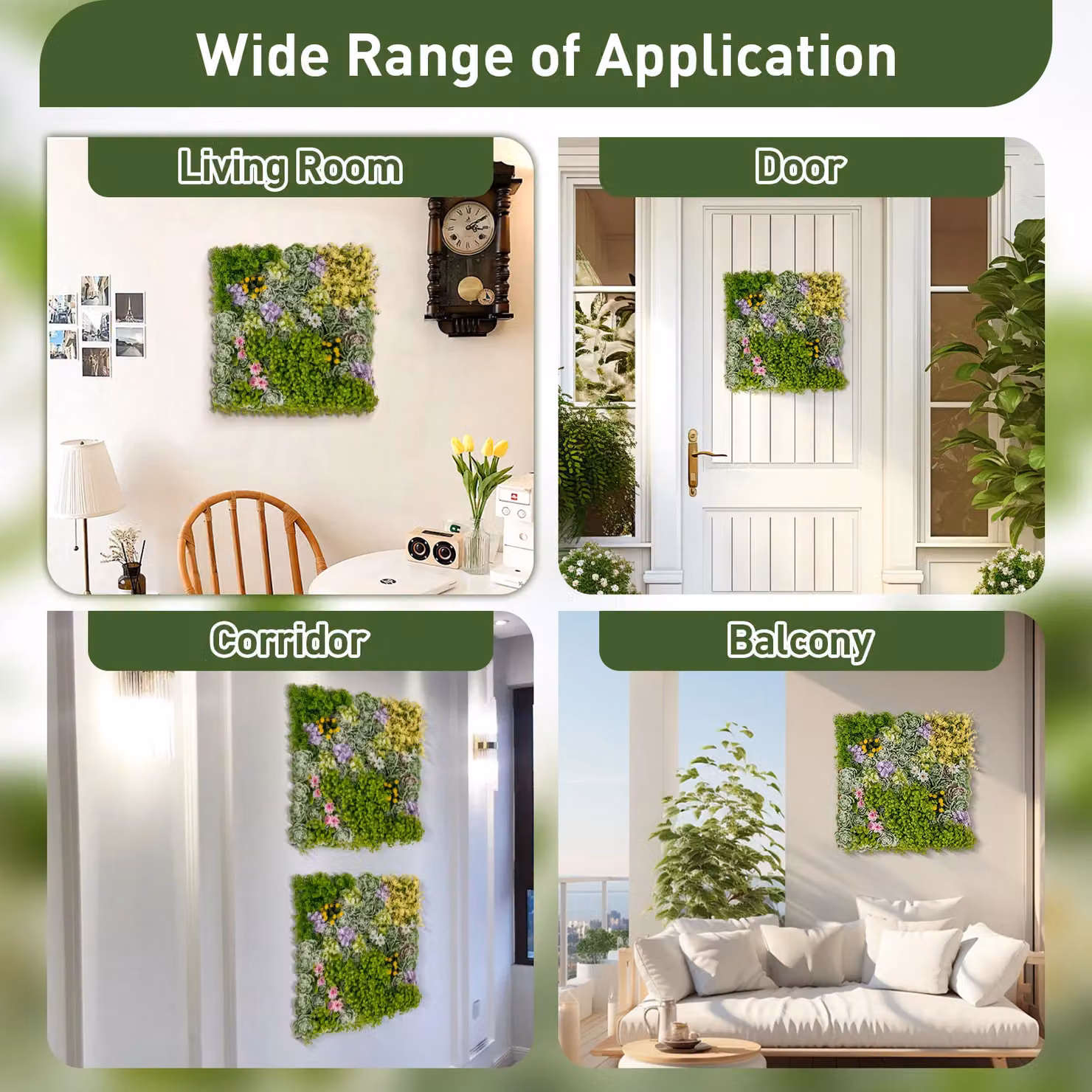 Costway 2 Pack Square Artificial Foliage Wall Decoration in Green, W/H: 50 x 50 cm – 4