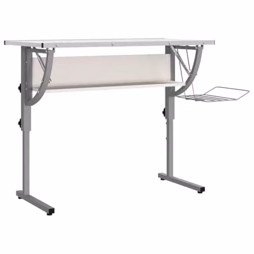 vidaXL Height-Adjustable Craft Writing Desk in White and Grey, W: 110 cm, D: 53 cm, H: 58-87 cm