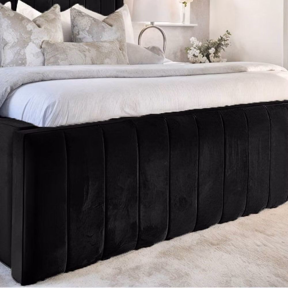 UK Bed Furniture Geneva Ottoman Gas Lift Upholstered Velvet Bed in Black, Size: Single (90 x 190 cm) – 3