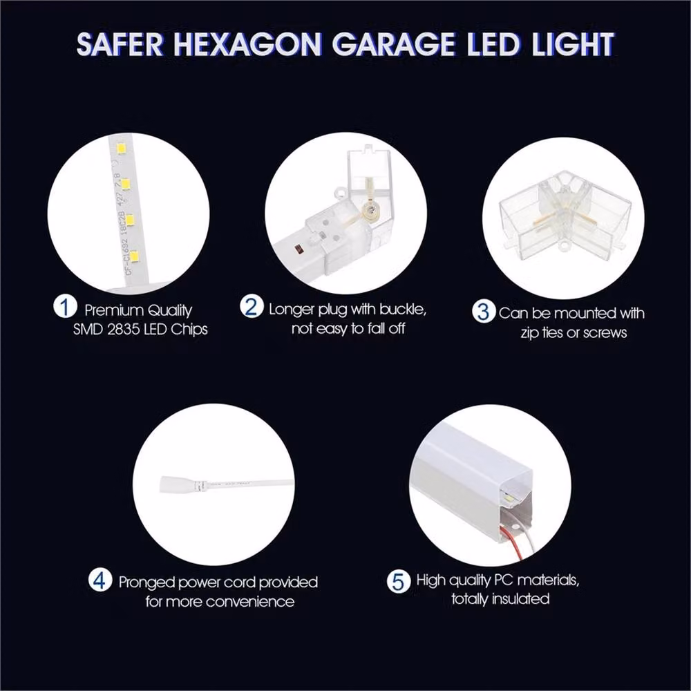 Nordara 8 Hexagon LED Ceiling Lighting in White for Garage, Workshop or Home – 4