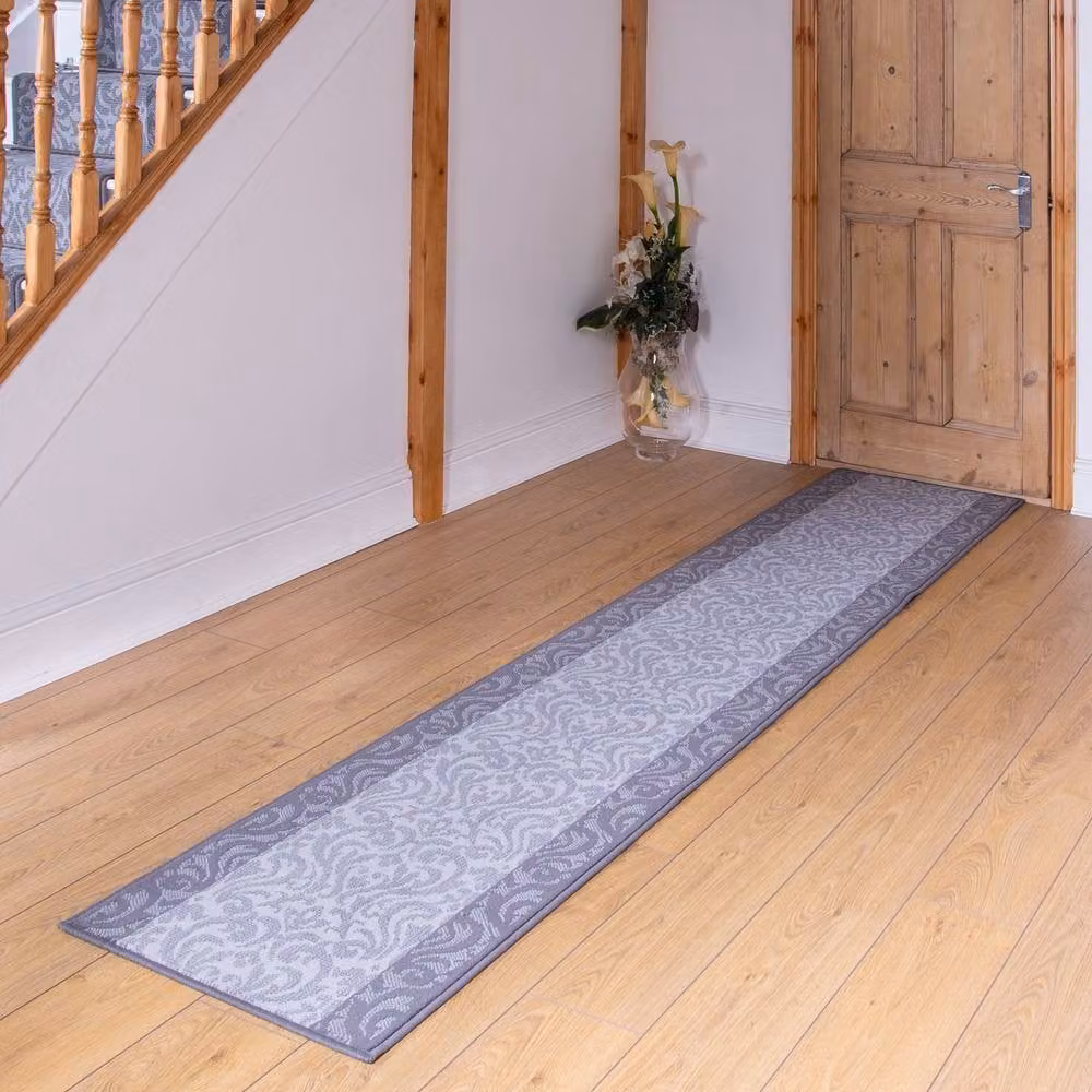 runrug Baroque Hallway Carpet Runner Rug in Light Grey, W: 70 cm, L: 150 cm – 3