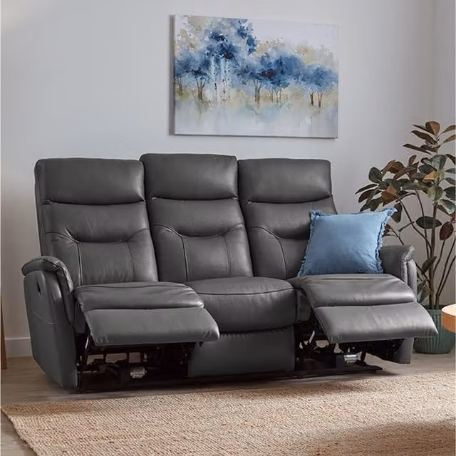 Home Garden Direct Wren 3 Seater Electric Recliner Sofa in Grey Leather