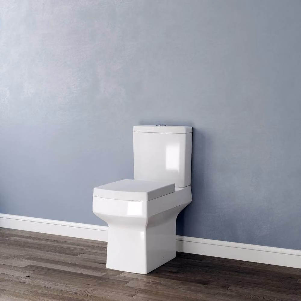 Hinsinc Square Close Coupled Ceramic Toilet with Soft Close Seat in White, W: 52 cm, D: 80 cm, H: 42 cm – 2