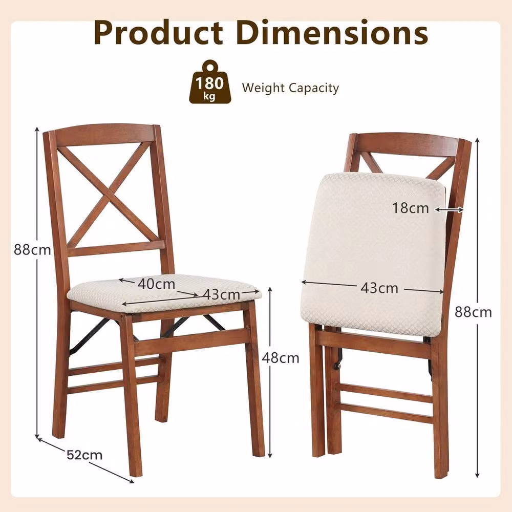 FORGEVIO Set of 2 Vintage Brown Rubberwood Folding Dining Side Chairs – 2