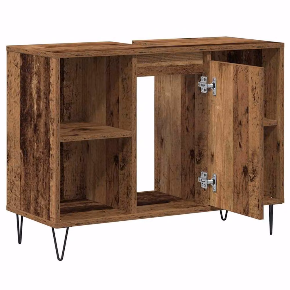 Berkfield Home Old Wood Rustic Brown Freestanding Bathroom Cabinet with Doors and Open Shelves – 4