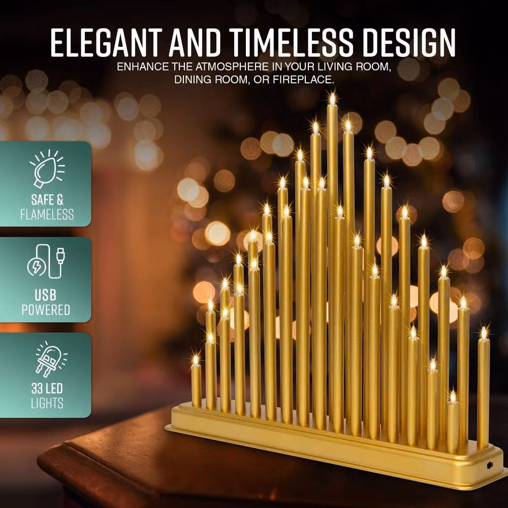 Globrite Gold Metal Candle Bridge with 33 LED Lights Christmas Tabletop Arch Ornament – 4