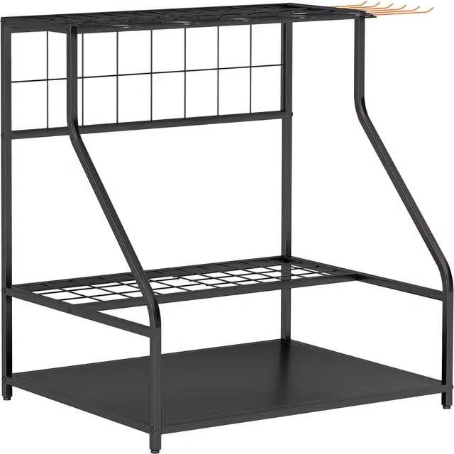 Outsunny 3-Tier Metal Garden Tool Storage Rack in Matt Black with 11 Hooks – 1