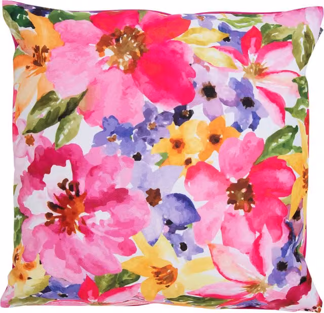ICON Pink and Multicolour Watercolour Floral Print Square Outdoor Cushion